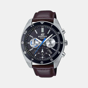 Edifice Men Quartz Black Dial Chronograph Leather Watch ED486