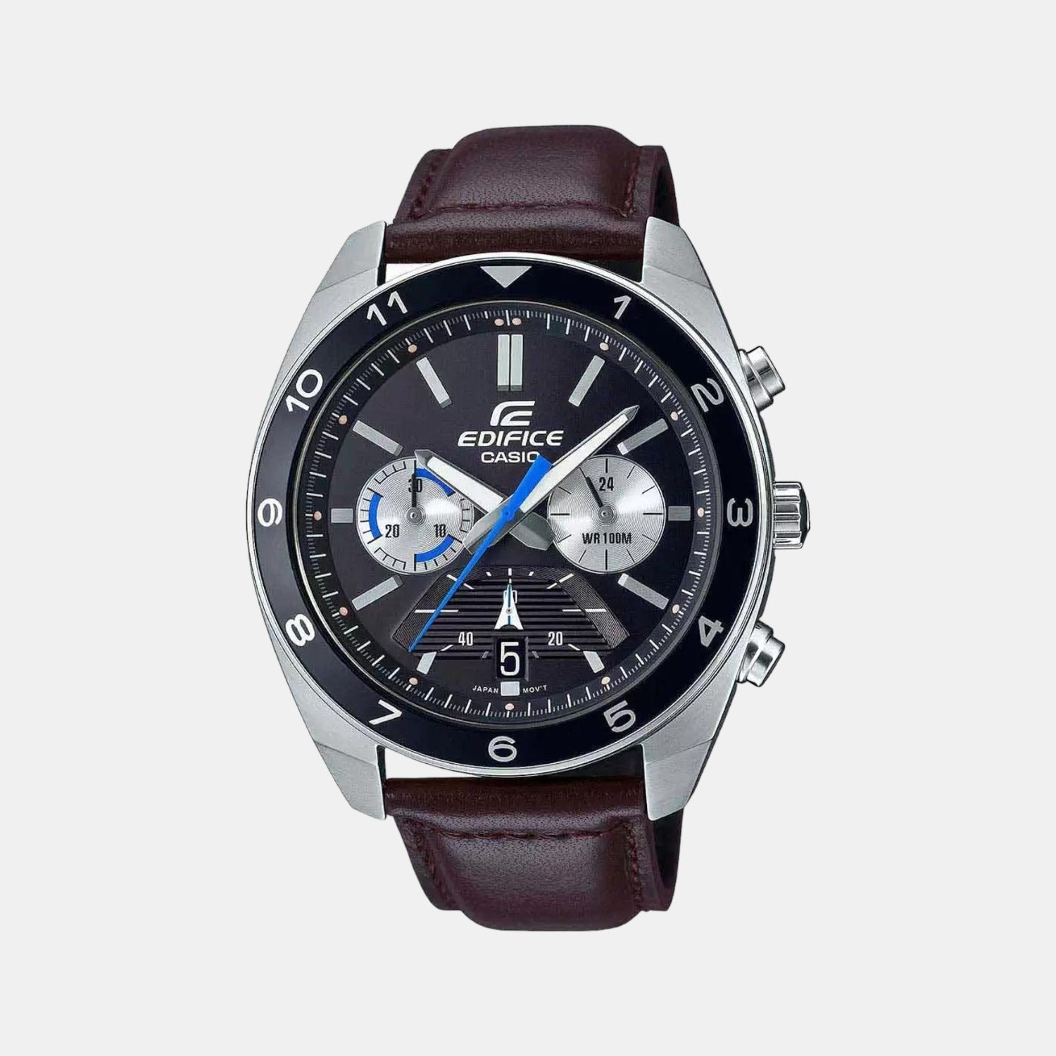 Edifice Men Quartz Black Dial Chronograph Leather Watch ED486