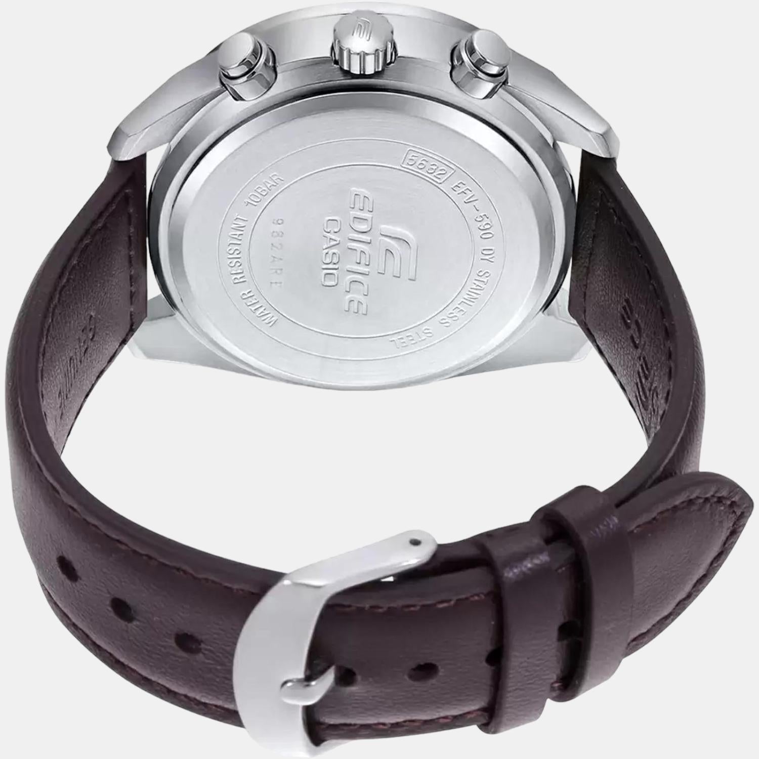 Edifice Men Quartz Black Dial Chronograph Leather Watch ED486
