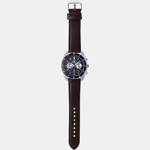 Edifice Men Quartz Black Dial Chronograph Leather Watch ED486
