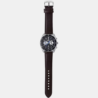 Edifice Men Quartz Black Dial Chronograph Leather Watch ED486