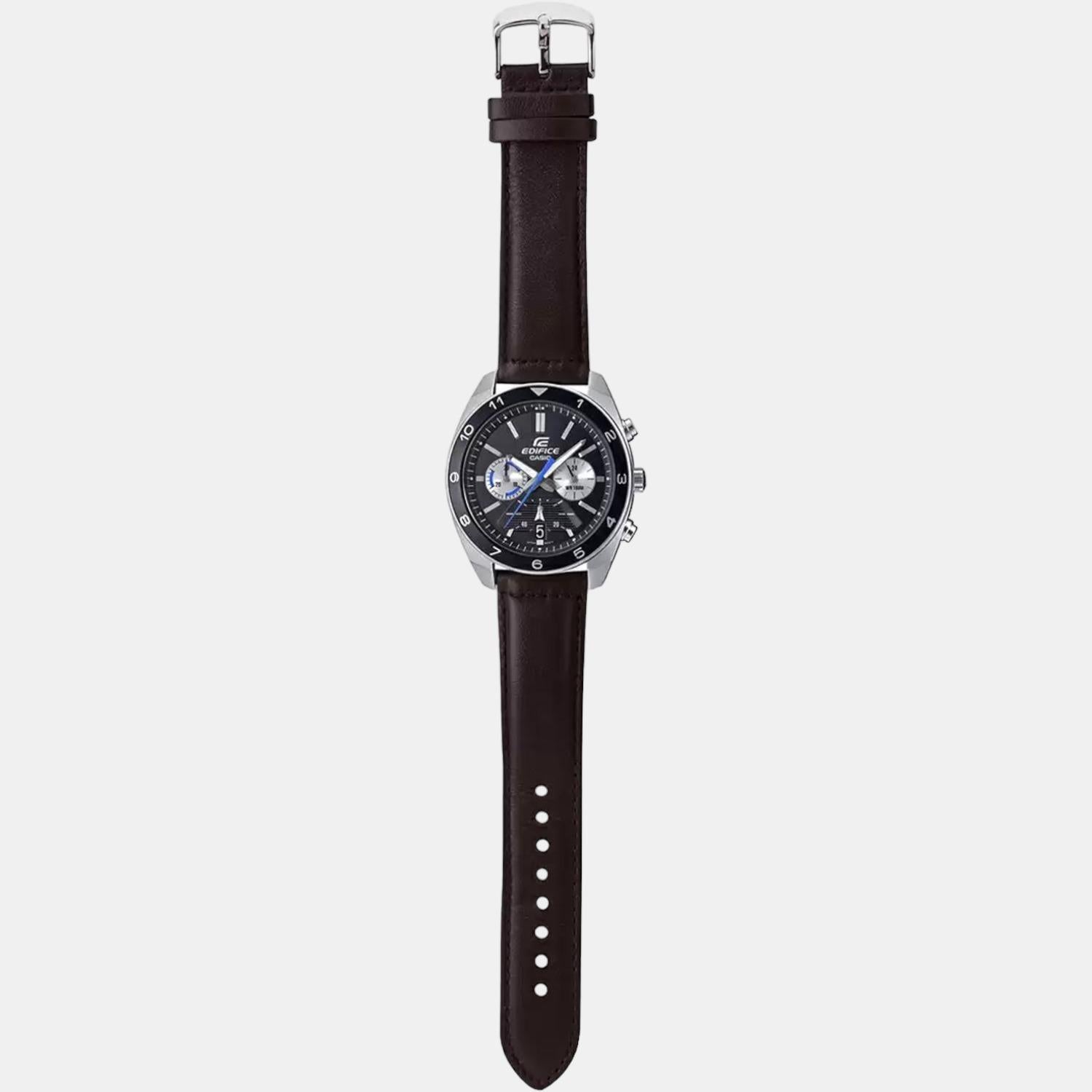 Edifice Men Quartz Black Dial Chronograph Leather Watch ED486