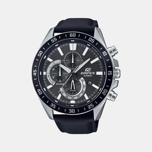 Edifice Men Quartz Black Dial Chronograph Leather Watch ED534