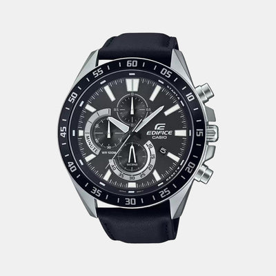 Edifice Men Quartz Black Dial Chronograph Leather Watch ED534
