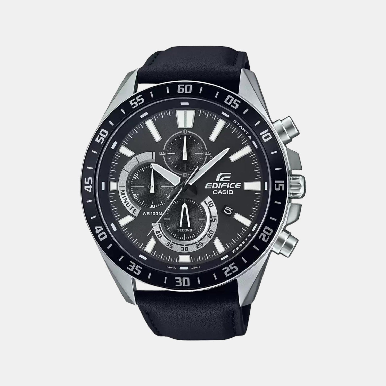 Edifice Men Quartz Black Dial Chronograph Leather Watch ED534