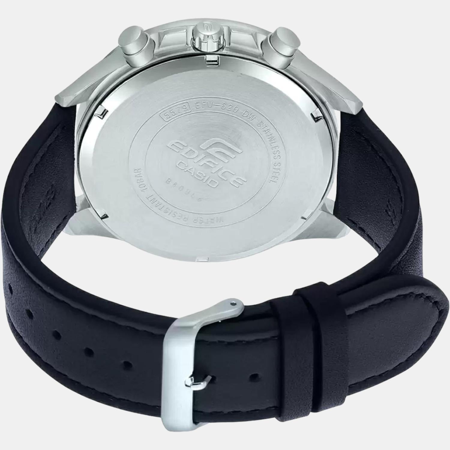 Edifice Men Quartz Black Dial Chronograph Leather Watch ED534