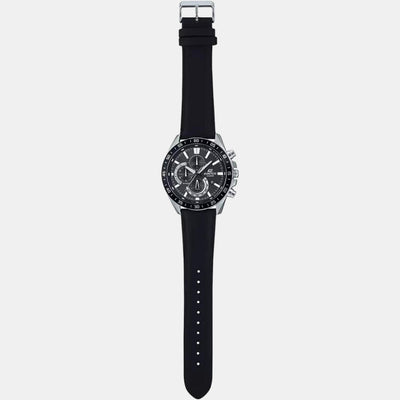 Edifice Men Quartz Black Dial Chronograph Leather Watch ED534