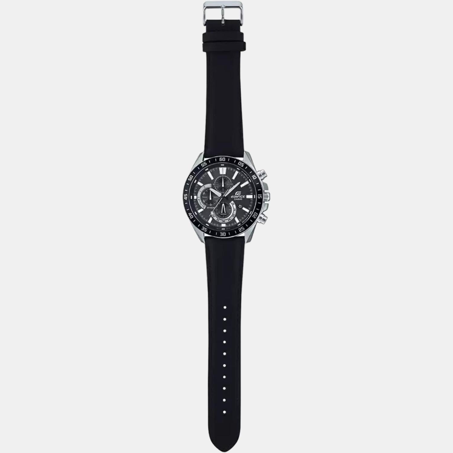 Edifice Men Quartz Black Dial Chronograph Leather Watch ED534