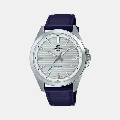 Edifice Men Quartz Silver Dial Analog Leather Watch ED541