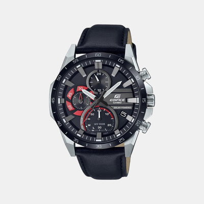Edifice Men Quartz Black Dial Chronograph Leather Watch ED549