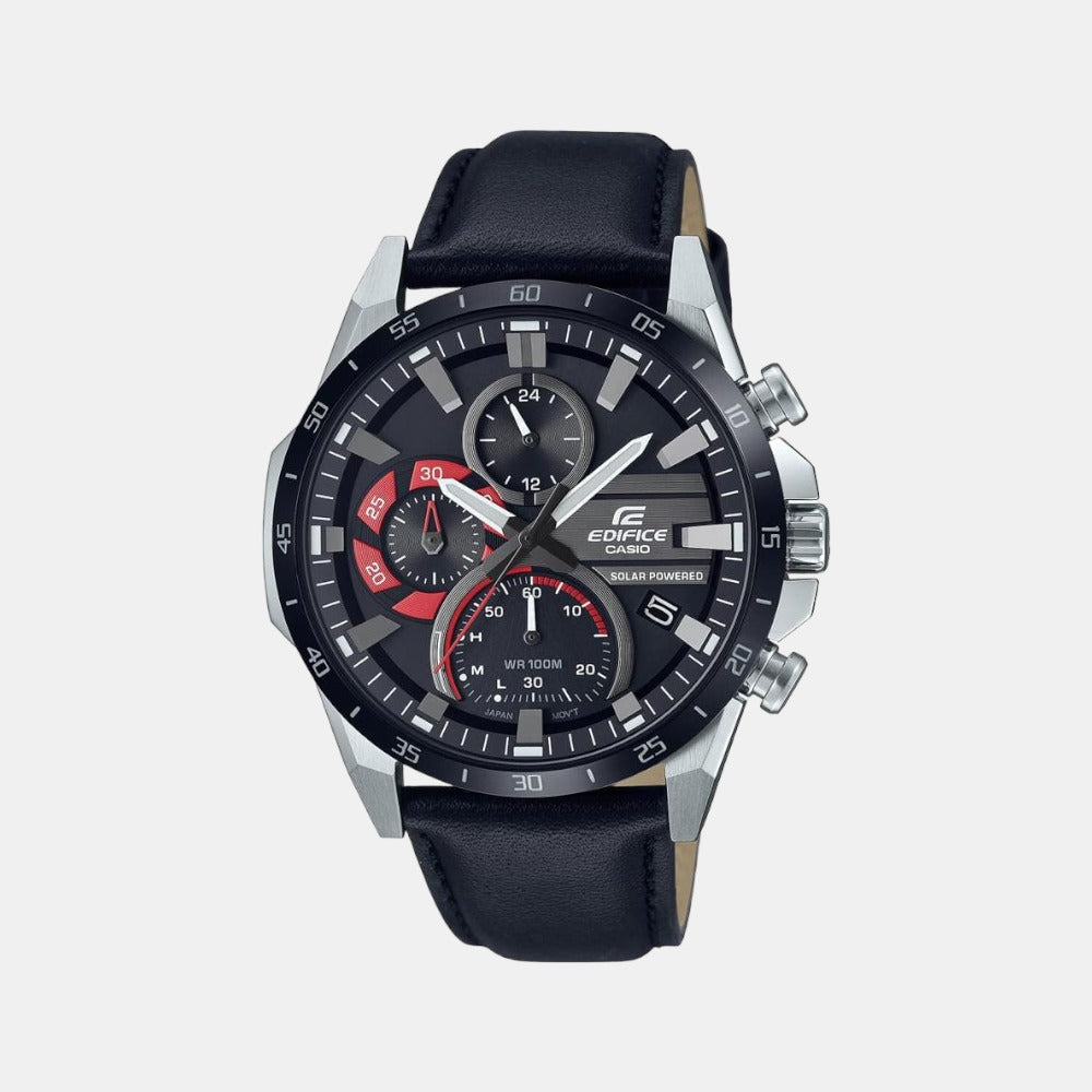 Edifice Men Quartz Black Dial Chronograph Leather Watch ED549