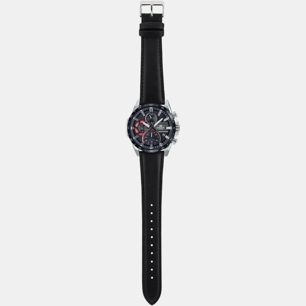 Edifice Men Quartz Black Dial Chronograph Leather Watch ED549