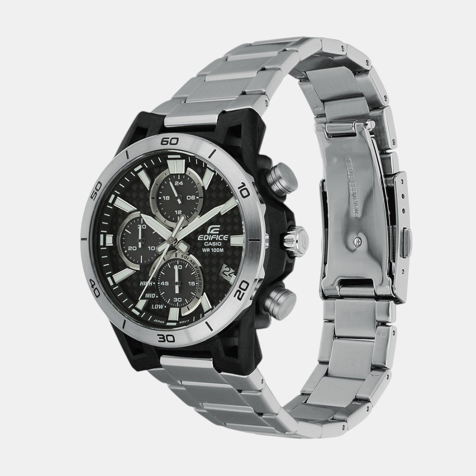 Edifice Men Quartz Silver Dial Chronograph Stainless Steel Watch ED628