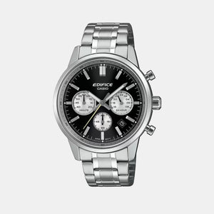 Edifice Men Quartz Black & White Dial Multi-Function Stainless Steel Watch ED655