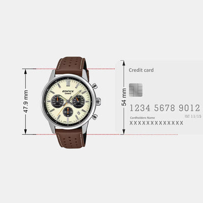 Edifice Men Quartz Cream & Black Dial Multi-Function Leather Watch ED657