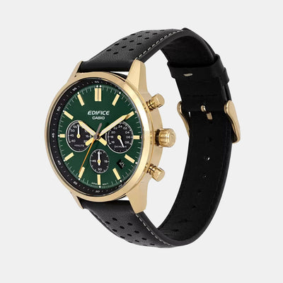 Edifice Men Quartz Green & Black Dial Multi-Function Leather Watch ED658