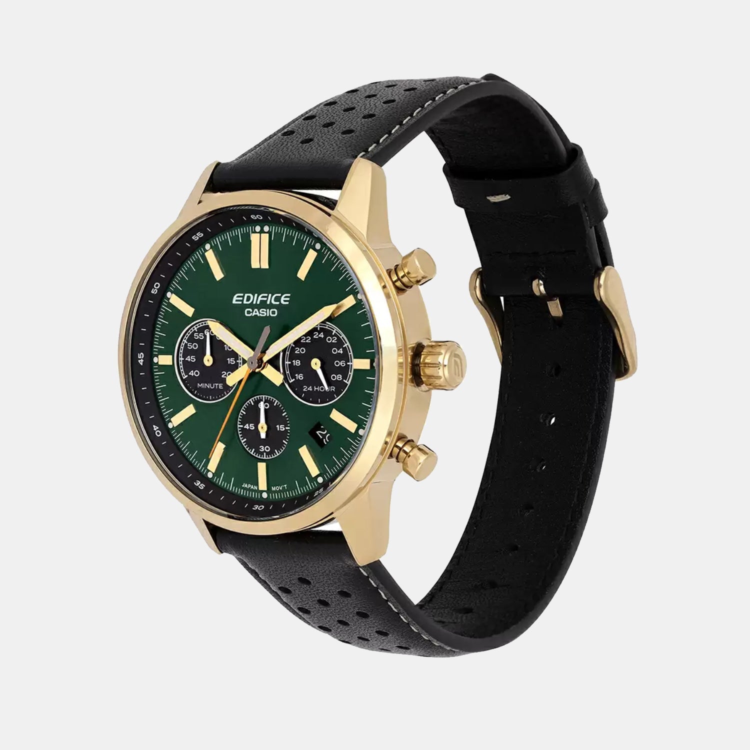 Edifice Men Quartz Green & Black Dial Multi-Function Leather Watch ED658