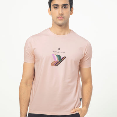 Rare Rabbit Men's Erdon Pastel Pink CMYK Placement Print Half Sleeves T-Shirt