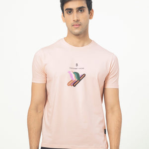 Rare Rabbit Men's Erdon Pastel Pink CMYK Placement Print Half Sleeves T-Shirt