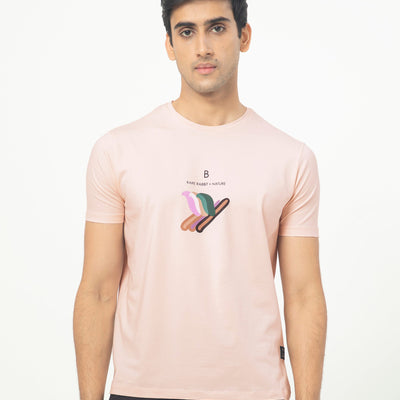 Rare Rabbit Men's Erdon Pastel Pink CMYK Placement Print Half Sleeves T-Shirt