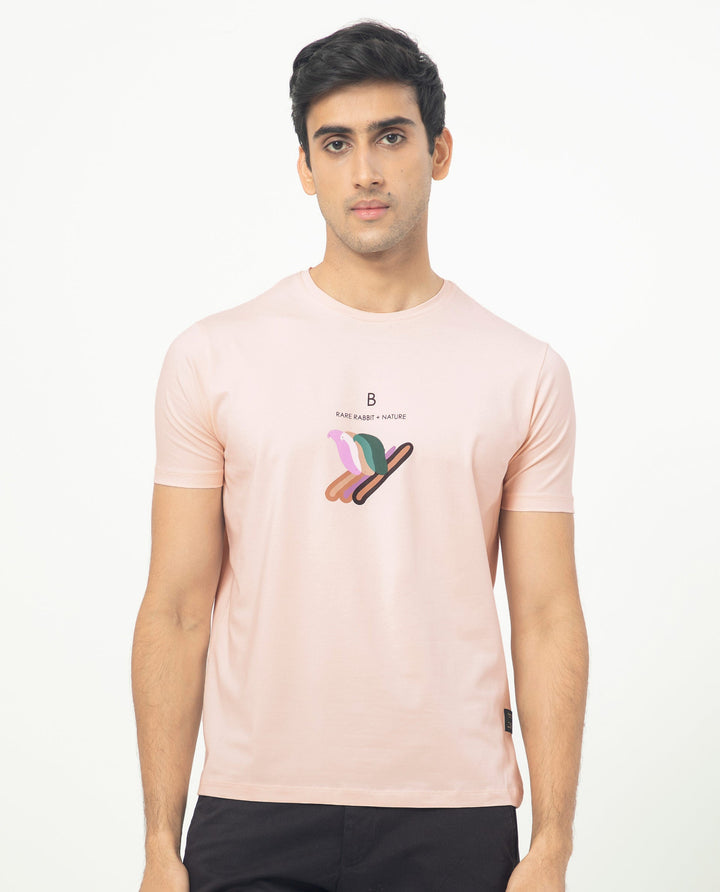 Rare Rabbit Men's Erdon Pastel Pink CMYK Placement Print Half Sleeves T-Shirt