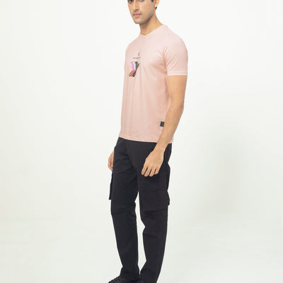 Rare Rabbit Men's Erdon Pastel Pink CMYK Placement Print Half Sleeves T-Shirt