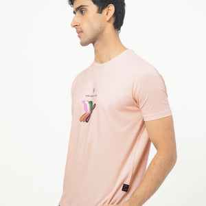 Rare Rabbit Men's Erdon Pastel Pink CMYK Placement Print Half Sleeves T-Shirt