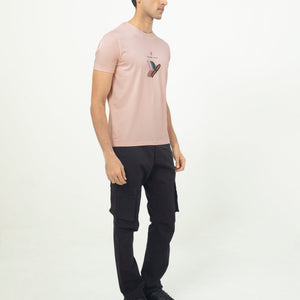 Rare Rabbit Men's Erdon Pastel Pink CMYK Placement Print Half Sleeves T-Shirt
