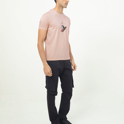 Rare Rabbit Men's Erdon Pastel Pink CMYK Placement Print Half Sleeves T-Shirt