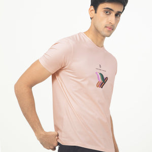 Rare Rabbit Men's Erdon Pastel Pink CMYK Placement Print Half Sleeves T-Shirt