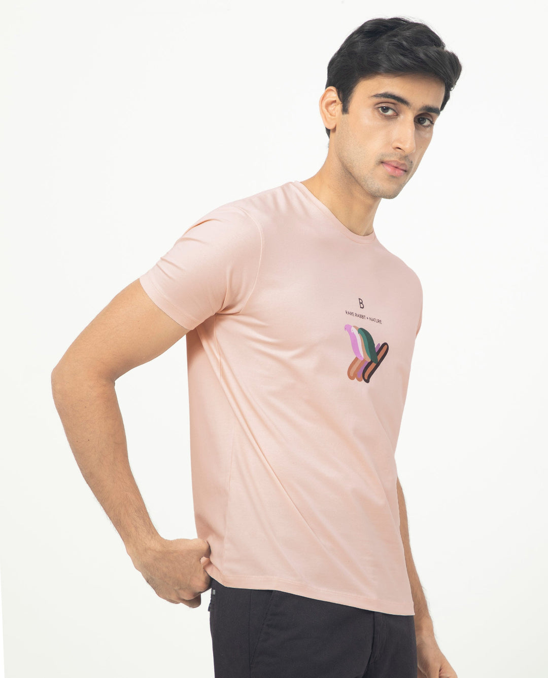 Rare Rabbit Men's Erdon Pastel Pink CMYK Placement Print Half Sleeves T-Shirt