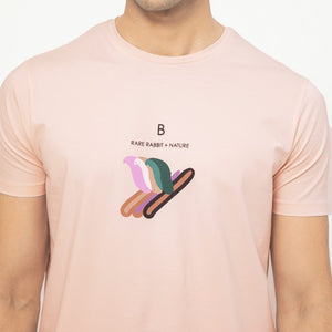 Rare Rabbit Men's Erdon Pastel Pink CMYK Placement Print Half Sleeves T-Shirt