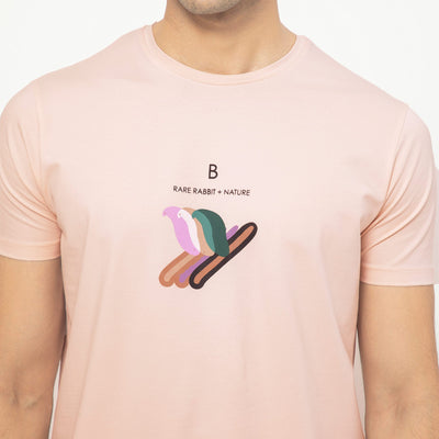 Rare Rabbit Men's Erdon Pastel Pink CMYK Placement Print Half Sleeves T-Shirt