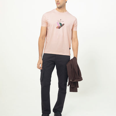Rare Rabbit Men's Erdon Pastel Pink CMYK Placement Print Half Sleeves T-Shirt