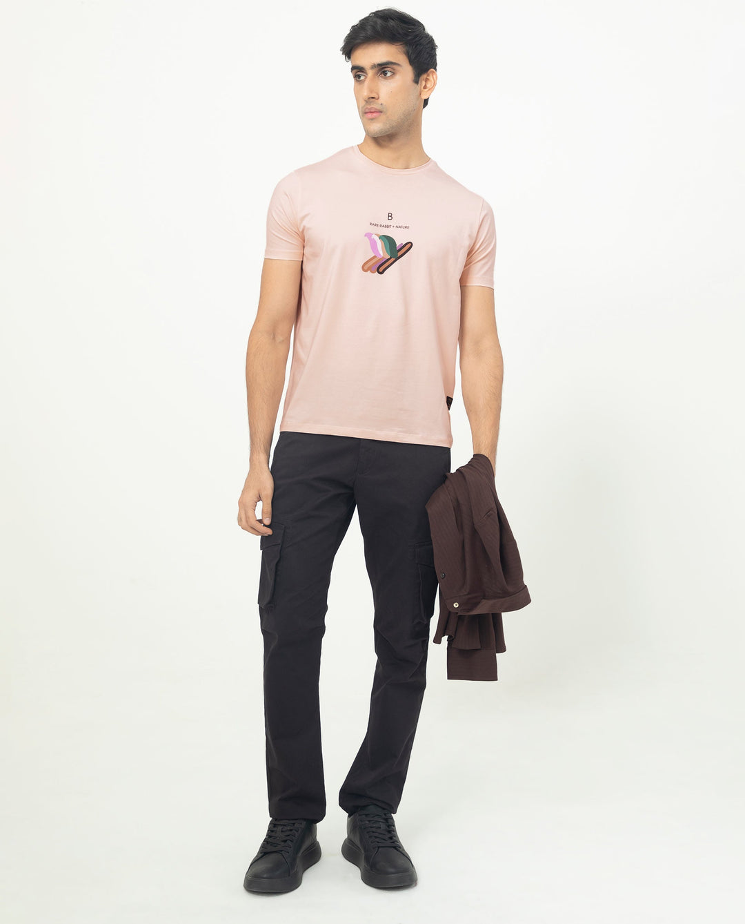 Rare Rabbit Men's Erdon Pastel Pink CMYK Placement Print Half Sleeves T-Shirt