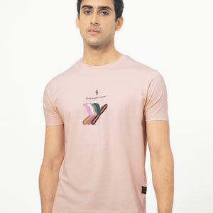 Rare Rabbit Men's Erdon Pastel Pink CMYK Placement Print Half Sleeves T-Shirt