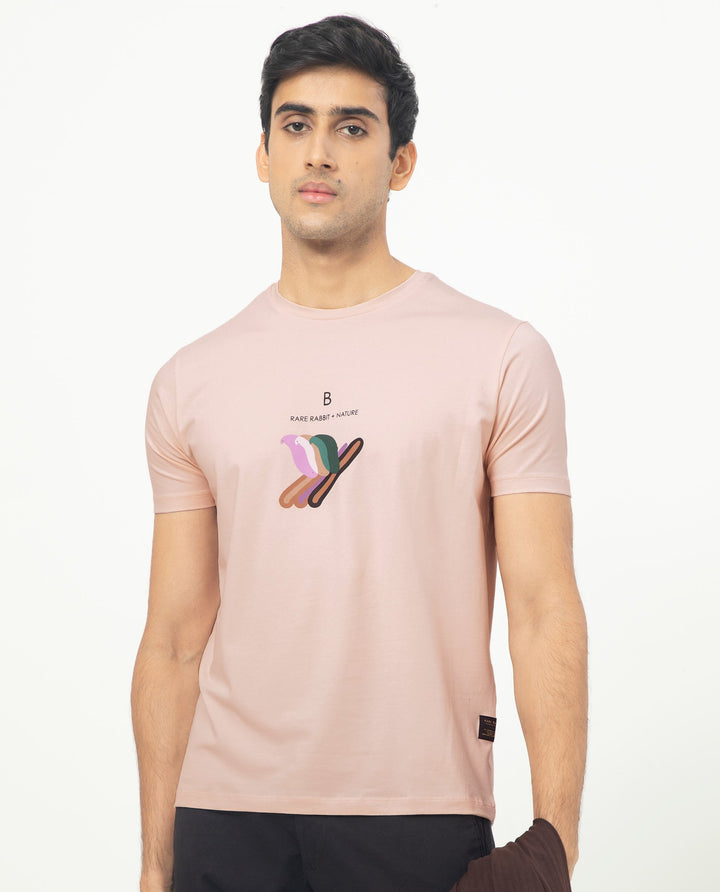 Rare Rabbit Men's Erdon Pastel Pink CMYK Placement Print Half Sleeves T-Shirt