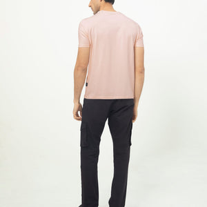 Rare Rabbit Men's Erdon Pastel Pink CMYK Placement Print Half Sleeves T-Shirt
