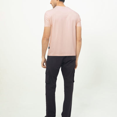Rare Rabbit Men's Erdon Pastel Pink CMYK Placement Print Half Sleeves T-Shirt