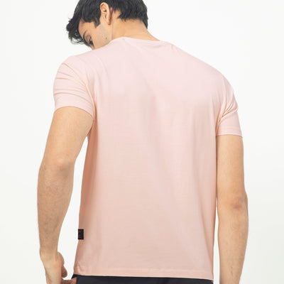 Rare Rabbit Men's Erdon Pastel Pink CMYK Placement Print Half Sleeves T-Shirt