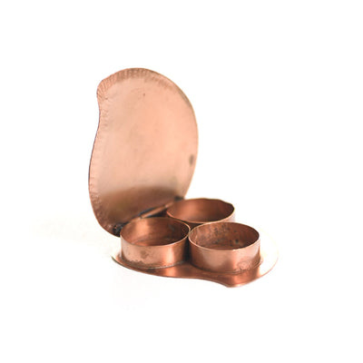 A Ganesha Plate, Kumkum and Agarbatti Holder Set in Copper Enamel by Ekibeki - Yellow