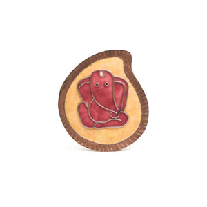 A Ganesha Plate, Kumkum and Agarbatti Holder Set in Copper Enamel by Ekibeki - Yellow