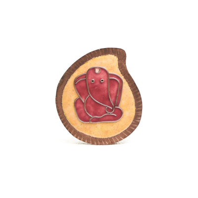 A Ganesha Plate, Kumkum and Agarbatti Holder Set in Copper Enamel by Ekibeki - Yellow