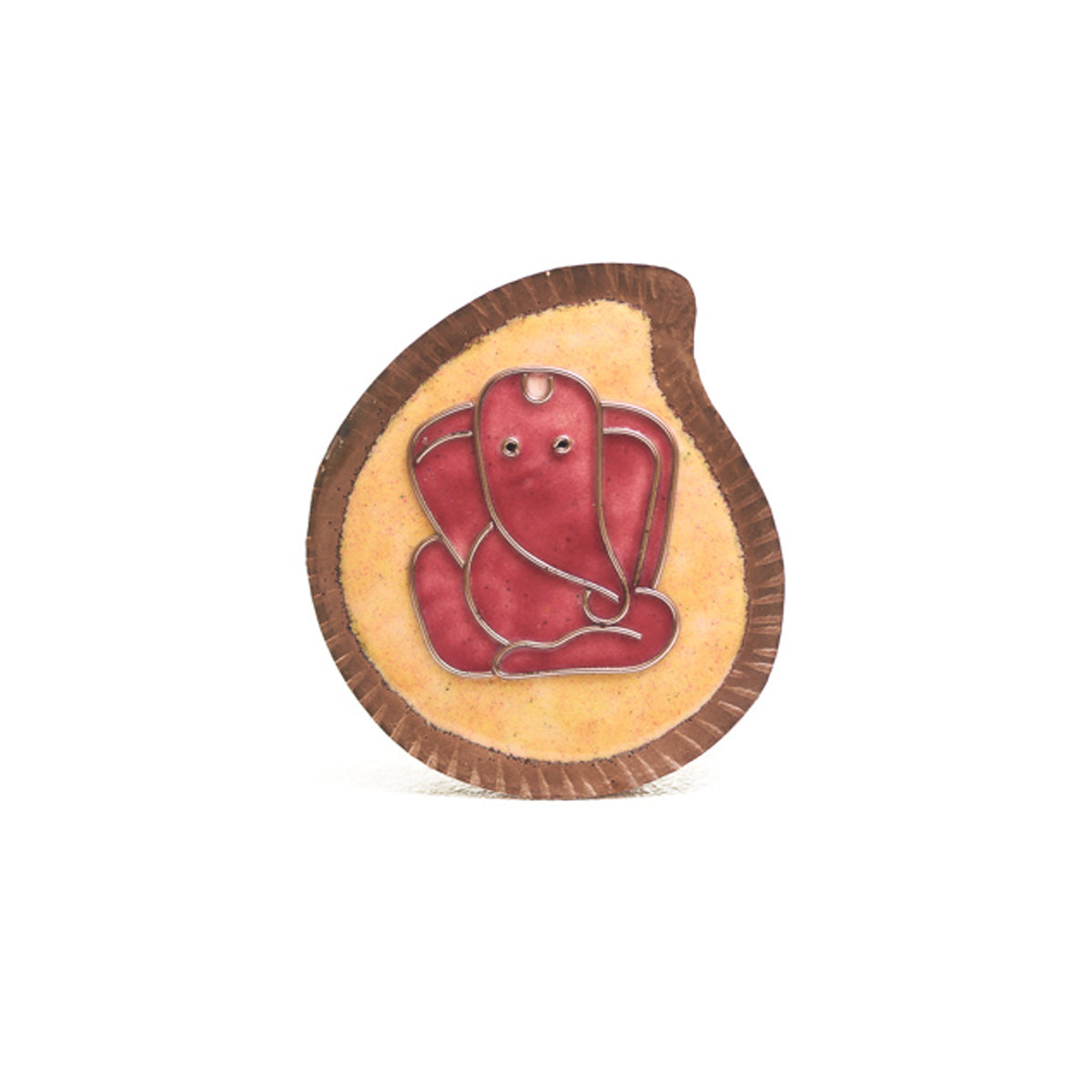 A Ganesha Plate, Kumkum and Agarbatti Holder Set in Copper Enamel by Ekibeki - Yellow