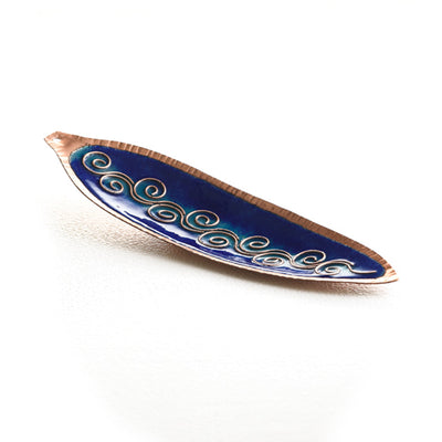 A Ganesha Plate, Kumkum and Agarbatti Holder Set in Copper Enamel by Ekibeki - Blue