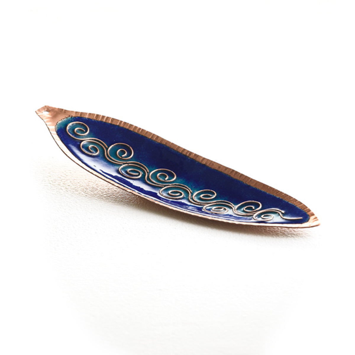 A Ganesha Plate, Kumkum and Agarbatti Holder Set in Copper Enamel by Ekibeki - Blue