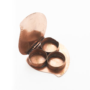 A Ganesha Plate, Kumkum and Agarbatti Holder Set in Copper Enamel by Ekibeki - Blue