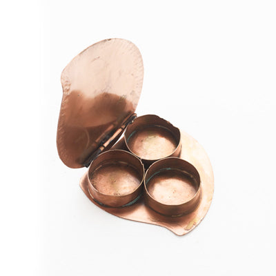 A Ganesha Plate, Kumkum and Agarbatti Holder Set in Copper Enamel by Ekibeki - Blue