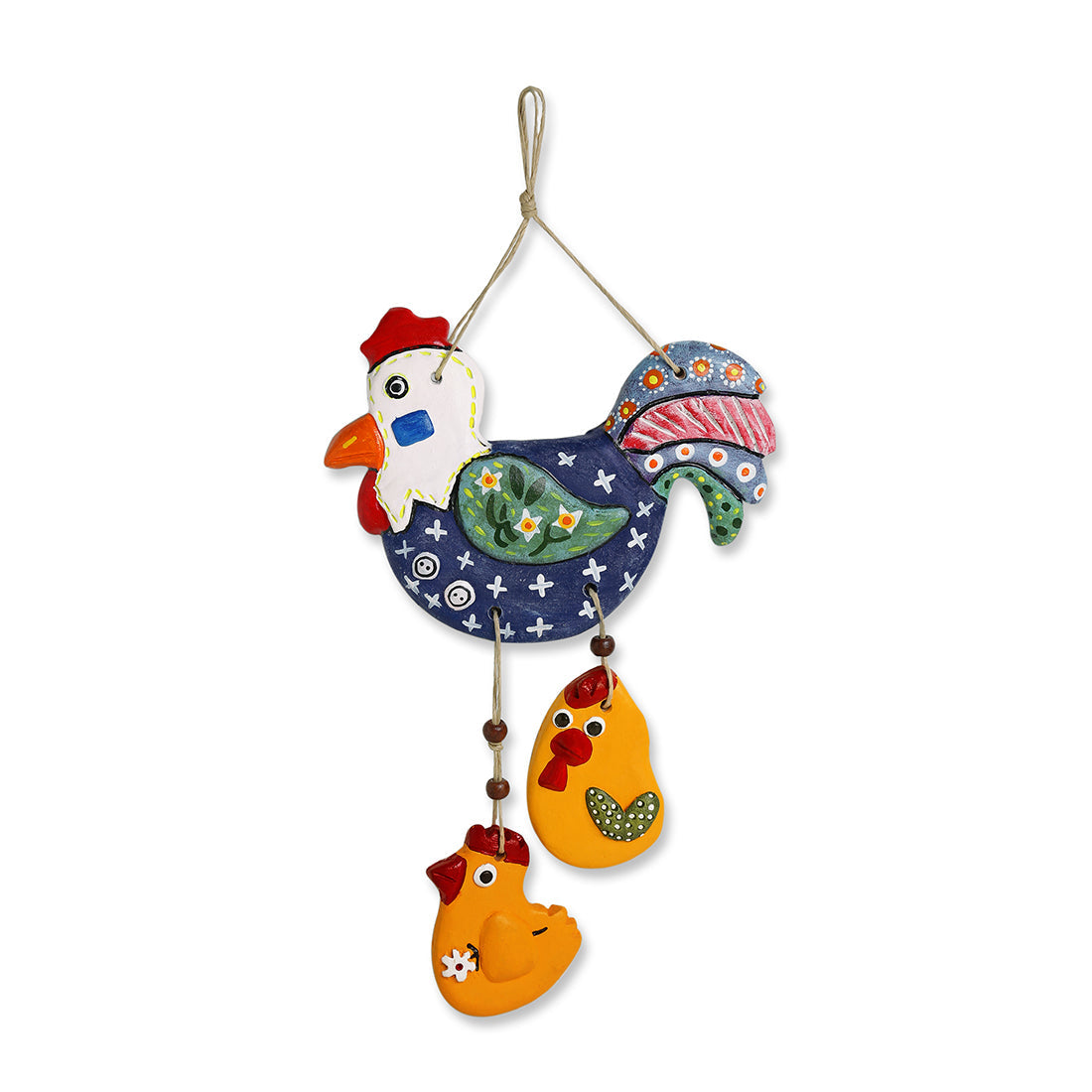 'Rooster & Chicks'  Handmade & Handpainted Terracotta Decorative Wall Hanging