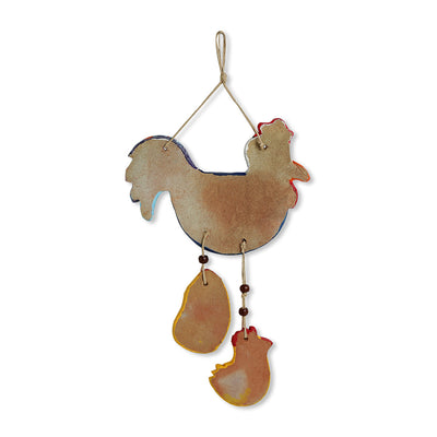 'Rooster & Chicks'  Handmade & Handpainted Terracotta Decorative Wall Hanging